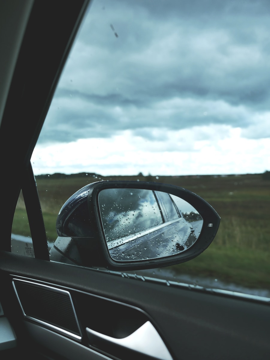 a side view mirror on a car